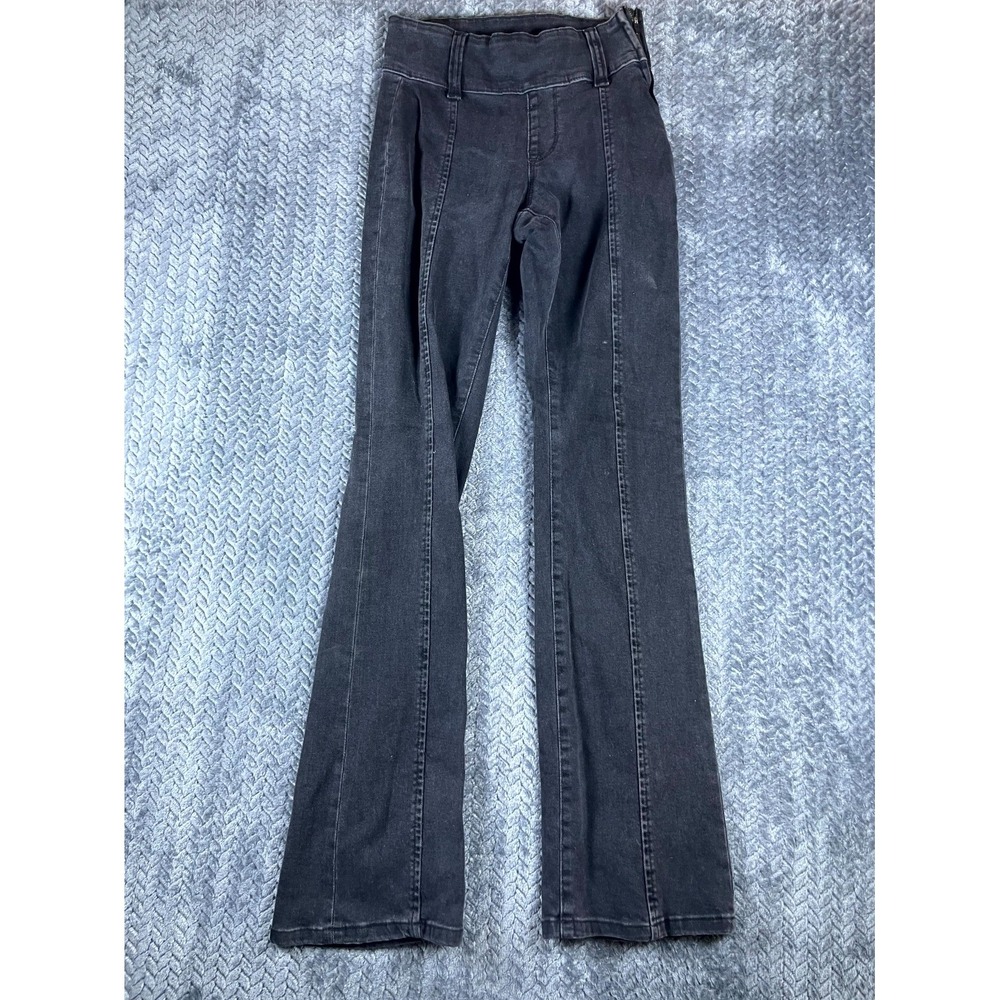 Forever 21 Flare Jeans Womens 26 Charcoal Denim Stretch Seamed Details Side Zip
